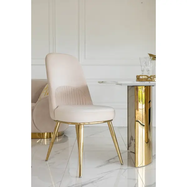 Glamor chair, modern, upholstered, designer, for the dining room, for the dressing table, beige gold SAVOY