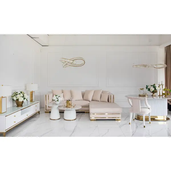 Corner sofa with slats, modern corner sofa, for the living room, extendable, designer gold with slats MONACO