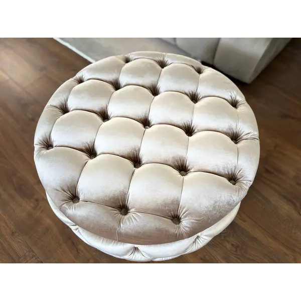 Otwierana okrągła pufa tapicerowana glamour luksusowe siedzisko tapicerowane PAULA