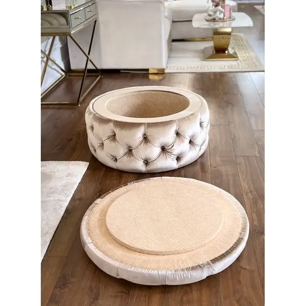 Otwierana okrągła pufa tapicerowana glamour luksusowe siedzisko tapicerowane PAULA