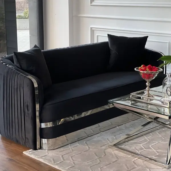 Sofa glamour czarna srebrna nowoczesna 3 osobowa MADONNA