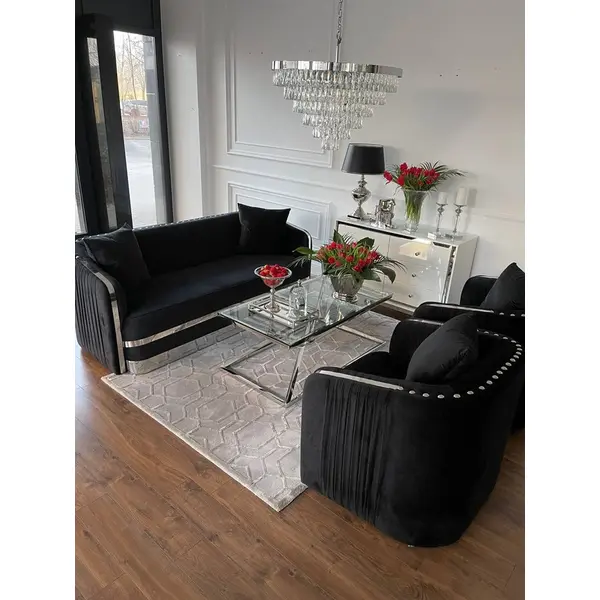 Sofa glamour czarna srebrna nowoczesna 3 osobowa MADONNA