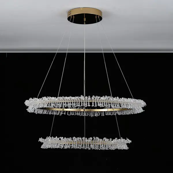 BRINA XL glamor crystal chandelier, gold, designer, exclusive in a modern style, two-story round hanging lamp