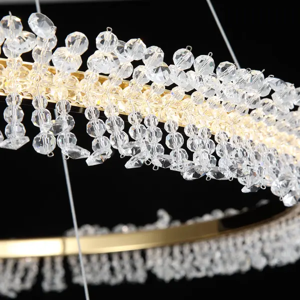 BRINA XL glamor crystal chandelier, gold, designer, exclusive in a modern style, two-story round hanging lamp