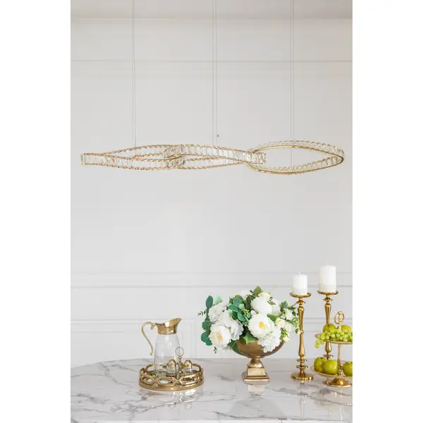 Żyrandol kryształowy złoty nowoczesny, duża podłużna lampa wisząca nad stół LILIBET L