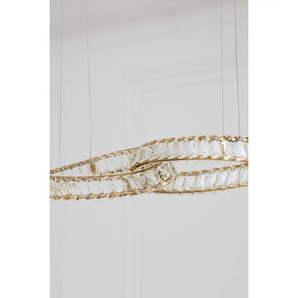 Żyrandol kryształowy złoty nowoczesny, duża podłużna lampa wisząca nad stół LILIBET L