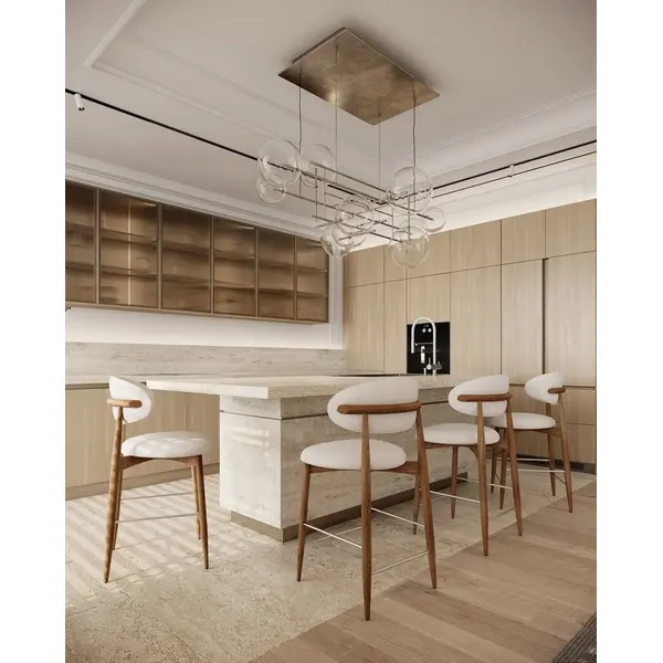 Hoker designerski drewniany nowoczesny do wyspy minimalistyczne krzesło barowe OLIVIA