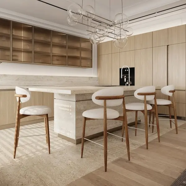 Hoker designerski drewniany nowoczesny do wyspy minimalistyczne krzesło barowe OLIVIA