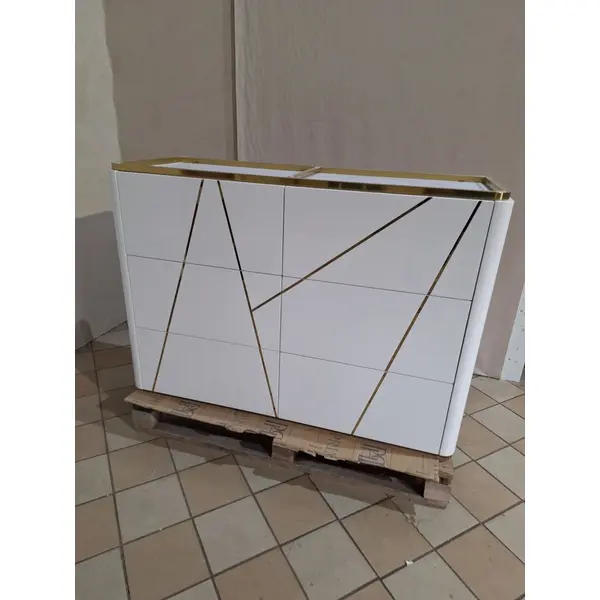 Komoda glamour lakierowana, nowoczesna, designerska, biała złota AVENUE 120cm OUTLET
