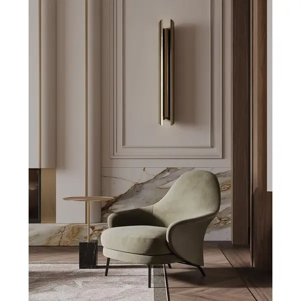 Modern, upholstered designer armchair on black legs with a LINEA footstool