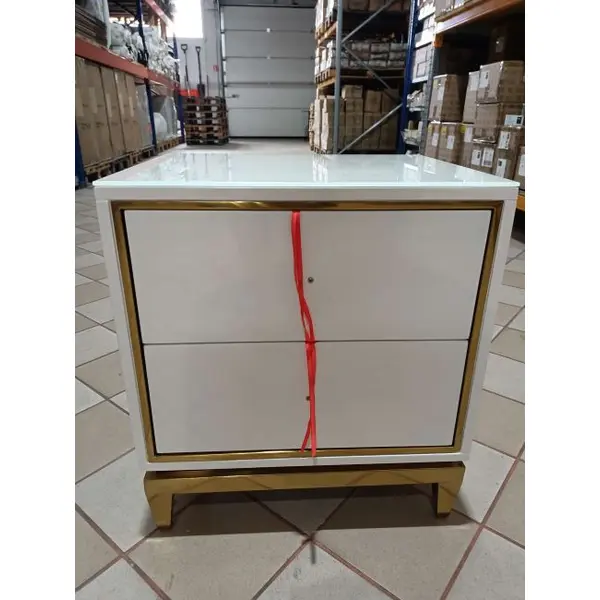 Glamour white gold lacquered bedside cabinet for bedroom Lorenzo S Gold OUTLET