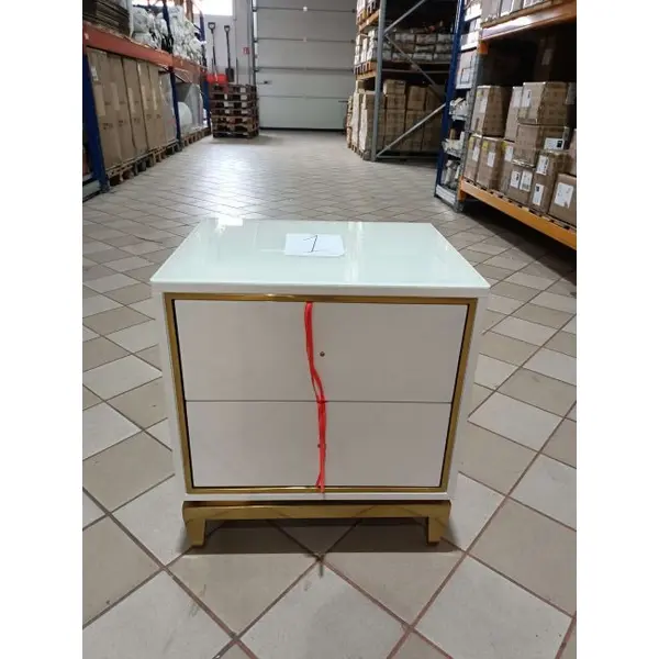 Glamour white gold lacquered bedside cabinet for bedroom Lorenzo S Gold OUTLET