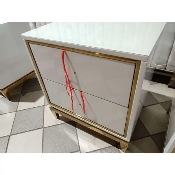 Glamour white gold lacquered bedside cabinet for bedroom Lorenzo S Gold OUTLET