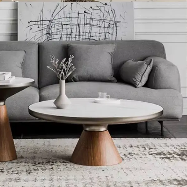 Nowoczesny stolik kawowy drewniany z blatem Patagonia  szczotkowane złoto ROBIN L