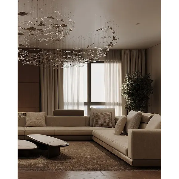 Designer golden glass leaf decoration hanging from the ceiling - LEAF FLOW