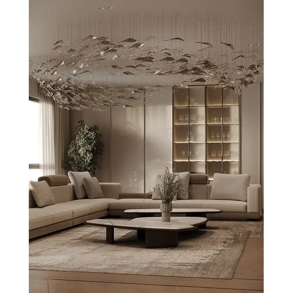 Designer golden glass leaf decoration hanging from the ceiling - LEAF FLOW