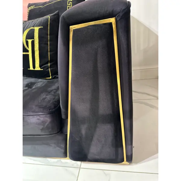 Black velvet quilted sofa, modern in a glamor style, for a golden living room MONTE CARLO OUTLET