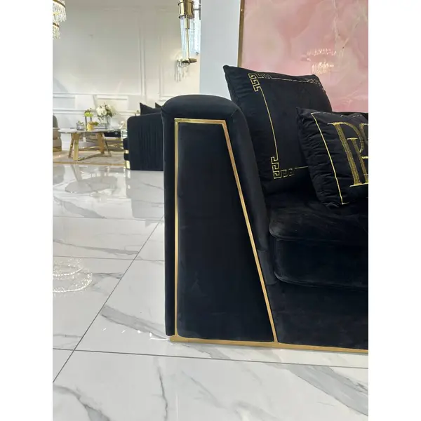 Black velvet quilted sofa, modern in a glamor style, for a golden living room MONTE CARLO OUTLET
