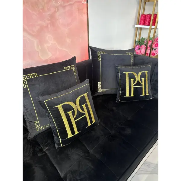 Black velvet quilted sofa, modern in a glamor style, for a golden living room MONTE CARLO OUTLET