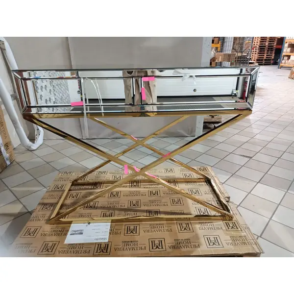 Konsola lustrzana glamour CHICAGO GOLD metalowe nogi glamour nowojorska złota OUTLET