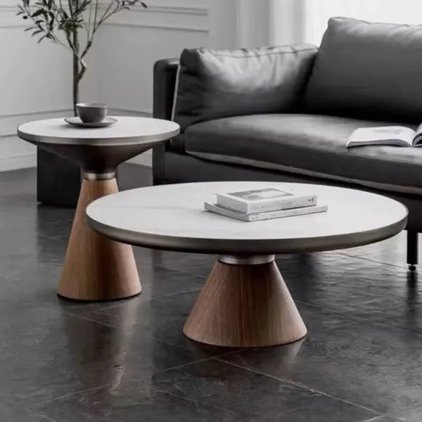 Nowoczesny stolik ROBIN S o ponadczasowym charakterze, drewniany, szczotkowane złoto