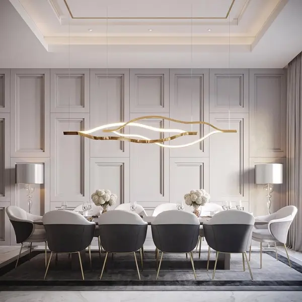 Żyrandol nowoczesny złoty designerska lampa wisząca nas stół WAVE