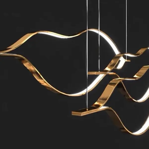 Żyrandol nowoczesny złoty designerska lampa wisząca nas stół WAVE
