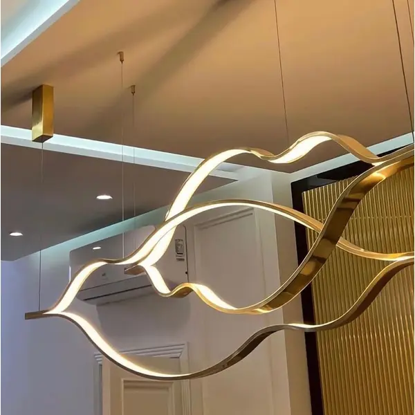 Żyrandol nowoczesny złoty designerska lampa wisząca nas stół WAVE