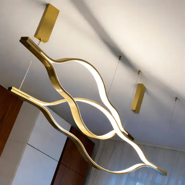 Żyrandol nowoczesny złoty designerska lampa wisząca nas stół WAVE