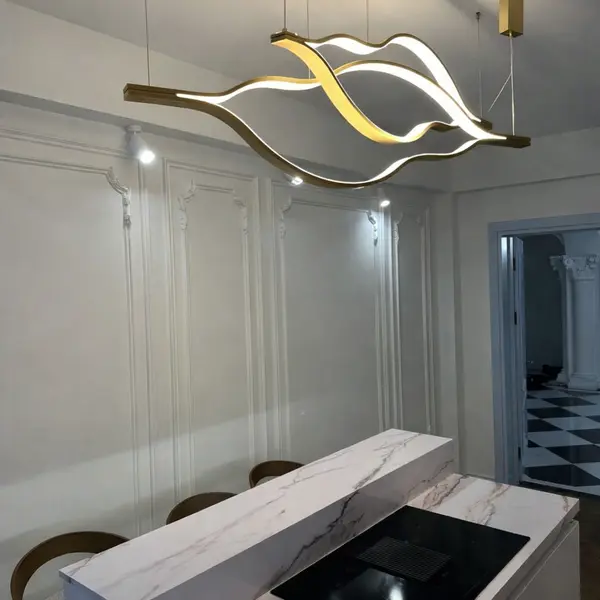 Żyrandol nowoczesny złoty designerska lampa wisząca nas stół WAVE