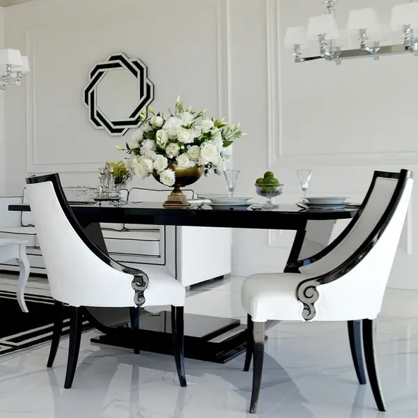 Stół glamour drewniany, elegancki na wysoki połysk, art deco, nowoczesny, biały, czarny DAISY OUTLET