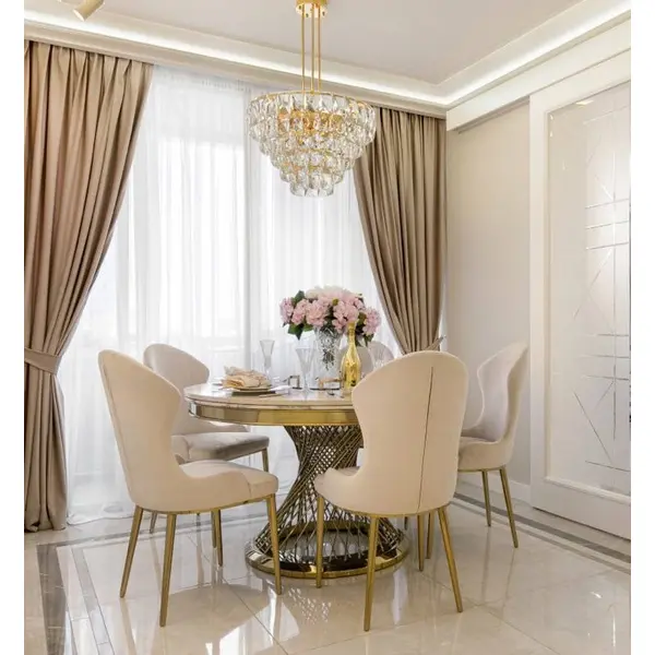 Stół designerski nowoczesny okrągły do jadalni z blatem  biały, czarny marmur lub Patagonia,  złoty 130 cm ANTONIO