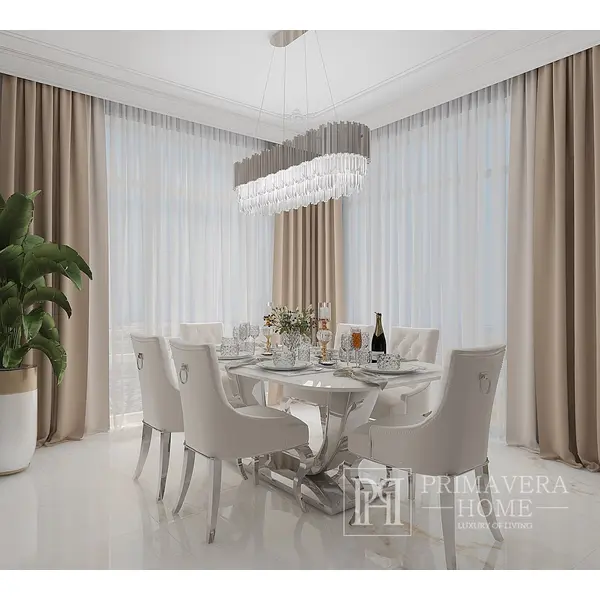 Stół glamour nowoczesny, designerski, srebrny z marmurowym białym blatem do jadalni ART DECO