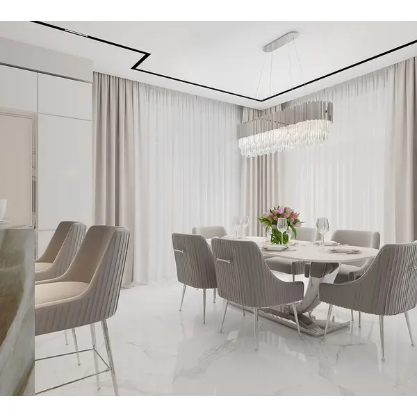 Stół glamour nowoczesny, designerski, srebrny z marmurowym białym blatem do jadalni ART DECO