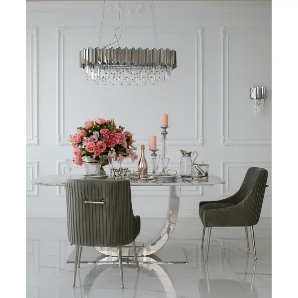 Stół glamour nowoczesny, designerski, srebrny z marmurowym białym blatem do jadalni ART DECO