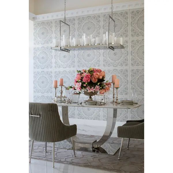 Stół glamour nowoczesny, designerski, srebrny z marmurowym białym blatem do jadalni ART DECO