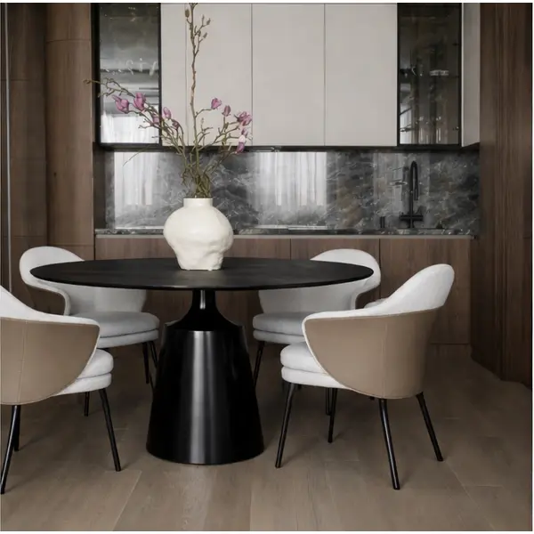 Nowoczesny stół okrągły z blatem z czarnego marmuru OSLO