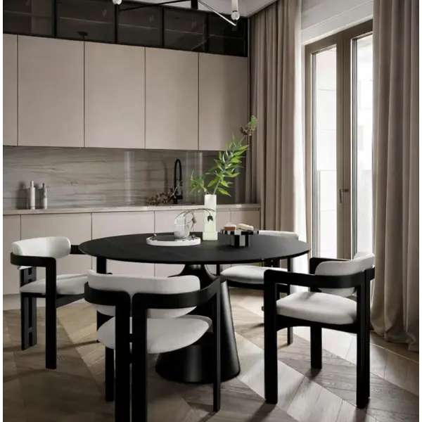 Nowoczesny stół okrągły z blatem z czarnego marmuru OSLO