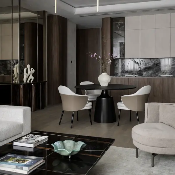 Nowoczesny stół okrągły z blatem z czarnego marmuru OSLO