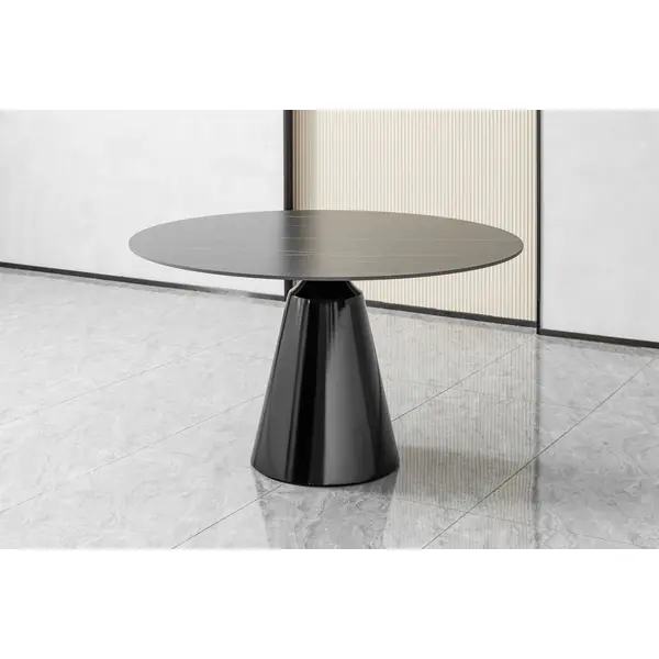 Nowoczesny stół okrągły z blatem z czarnego marmuru OSLO