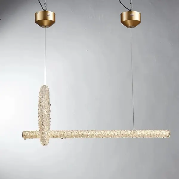 Podłużny żyrandol kryształowy glamour nad stół lub wyspę do jadalni, złoty