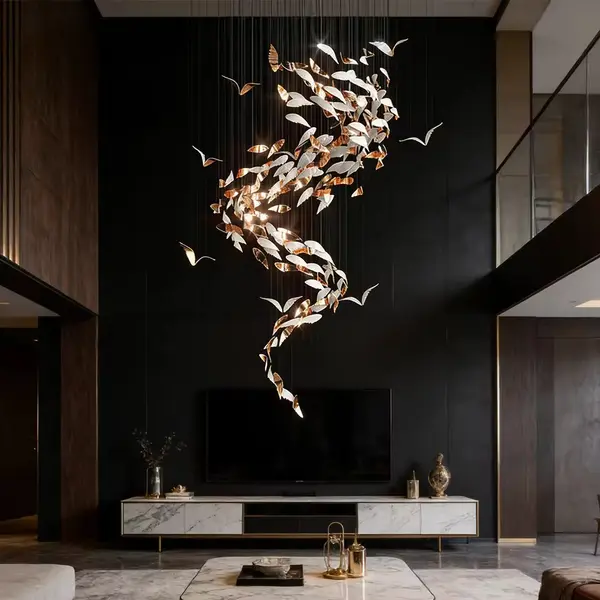 Designer golden glass leaf decoration hanging from the ceiling - LEAF FLOW