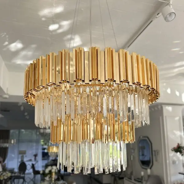 Luksusowy żyrandol kryształowy okrągły, duża lampa wisząca złota do salony EMPIRE XL OUTLET