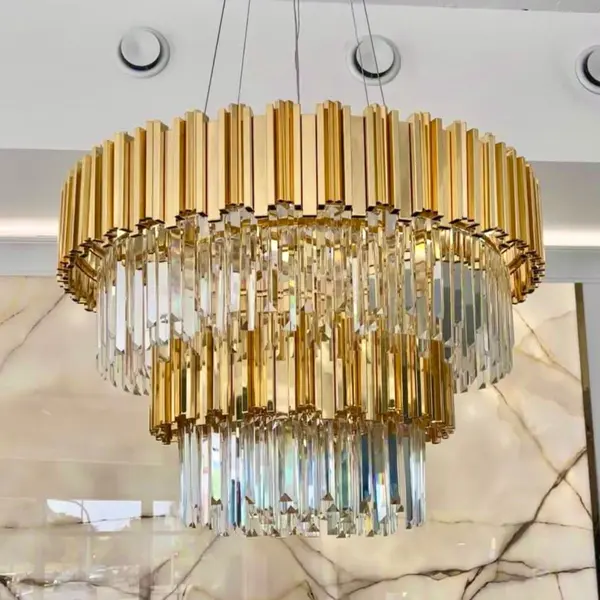 Luksusowy żyrandol kryształowy okrągły, duża lampa wisząca złota do salony EMPIRE XL OUTLET