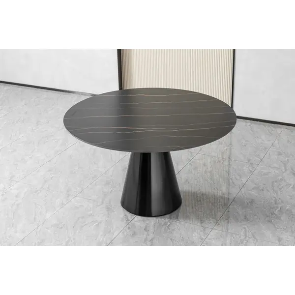 Nowoczesny stół okrągły z blatem z czarnego marmuru OSLO