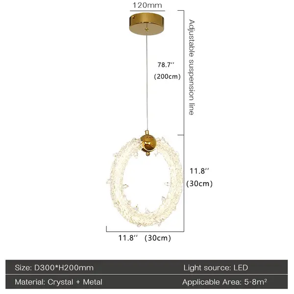 Single pendant lamp, ICE XS glamour gold crystal chandelier