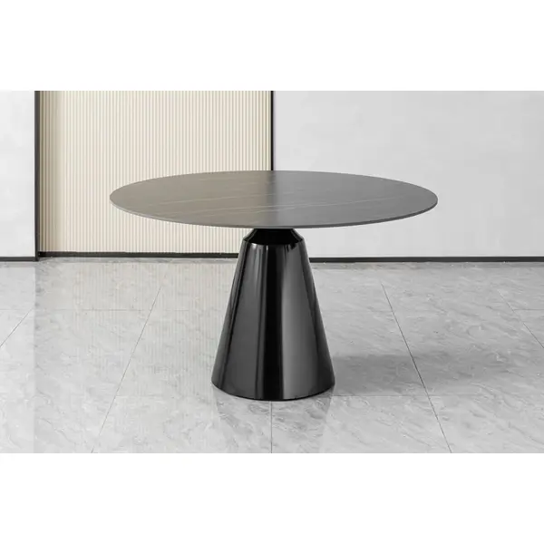 Nowoczesny stół okrągły z blatem z czarnego marmuru OSLO