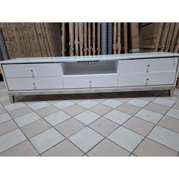 Komoda RTV glamour wysoki połysk biała srebrna nowoczesna luksusowa Lorenzo L Silver OUTLET