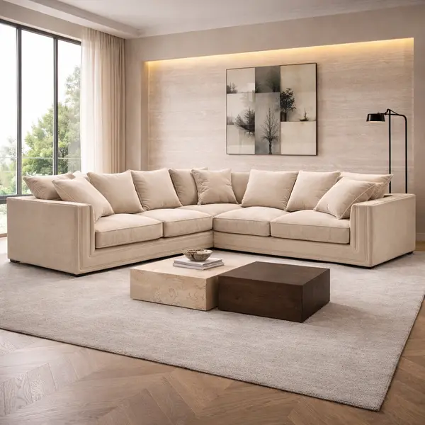 Aksamitny narożnik, nowoczesna kanapa narożna z funkcją spania i kedrą  NERO