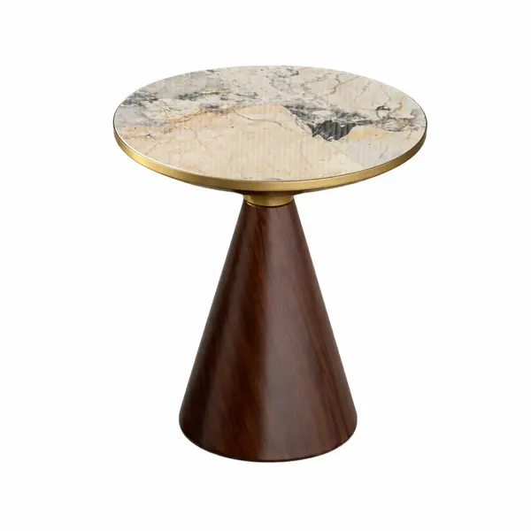 Nowoczesny stolik ROBIN S o ponadczasowym charakterze, drewniany, szczotkowane złoto